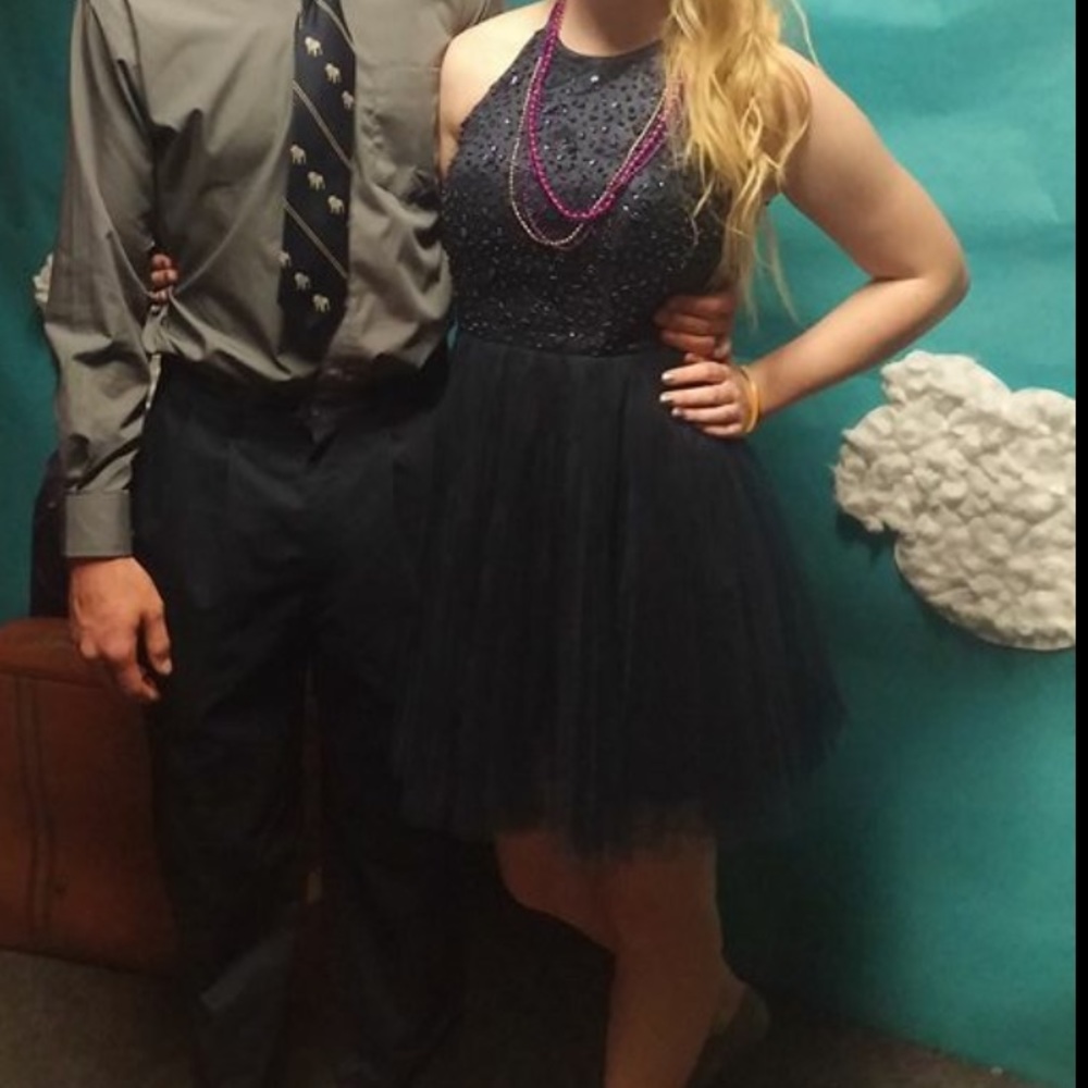 Navy blue homecoming/ tolo short tulle dress